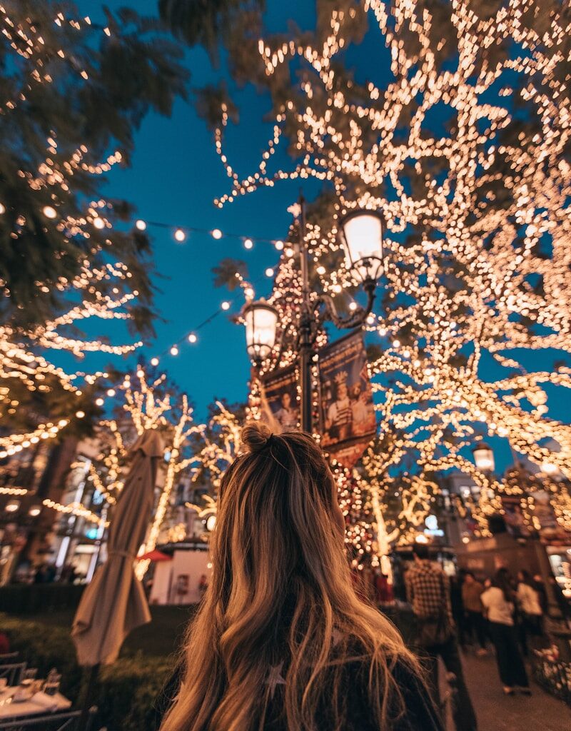 woman seeing string lights