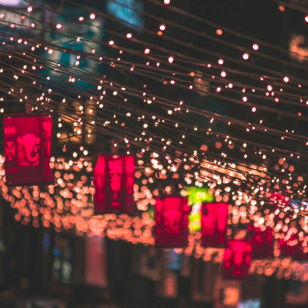 tilt shift lens photography of street lights